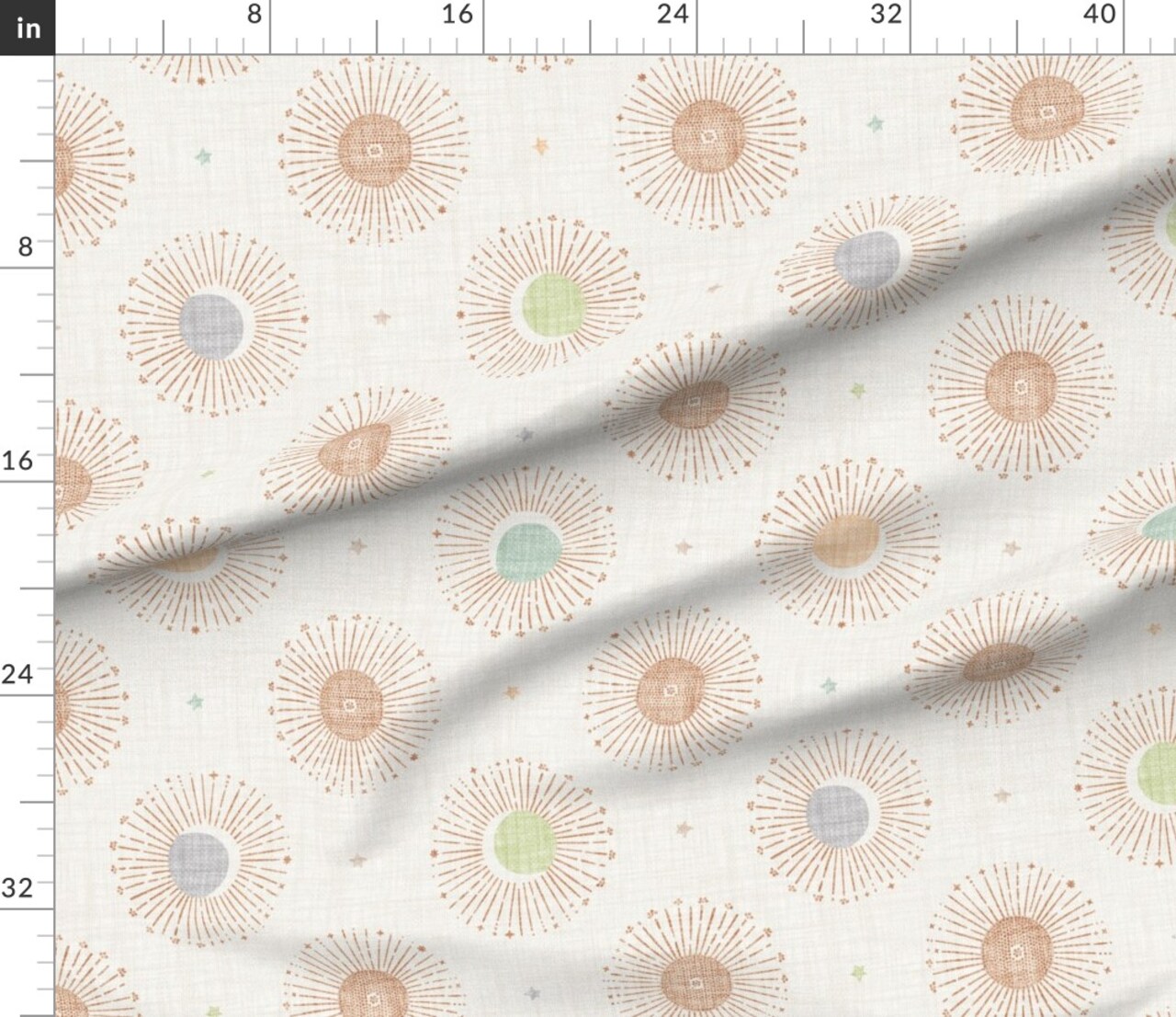 Boho Baby Kids Celestial Sun Stars Moon Sky Sunburst Bohemian Moonbeams Crosshatch Dots Lines Neutral Earth Tones Crescent Custom Printed Fabric by Spoonflower Various Fabrics by the Yard or Fat Quarter